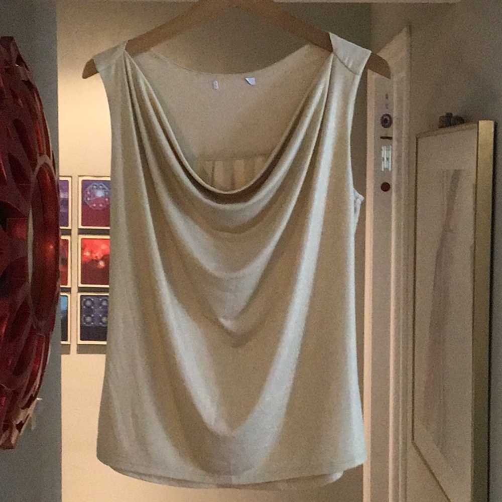 Gold shimmer draped front top